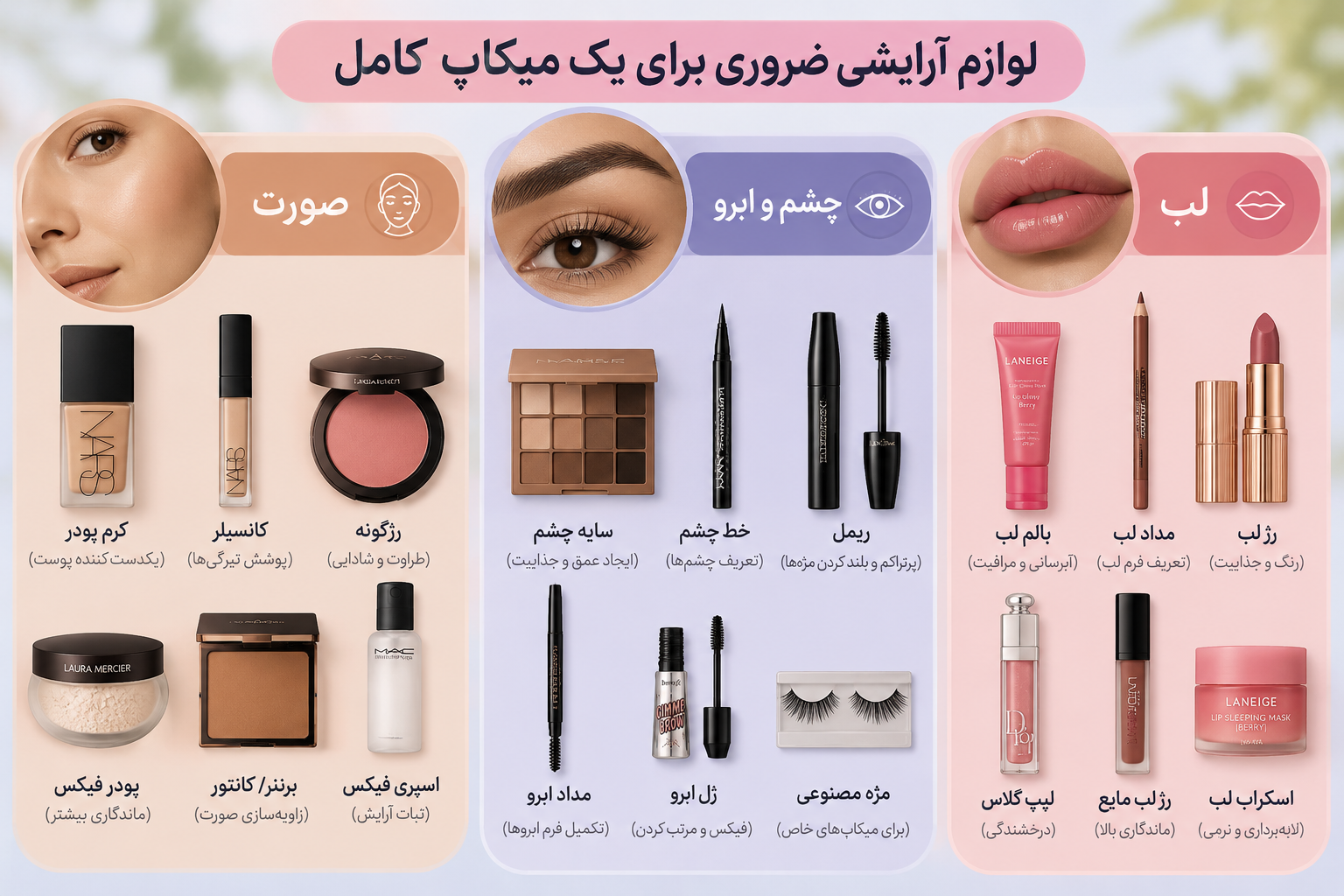 لیست لوازم آرایشی ضروری برای میکاپ